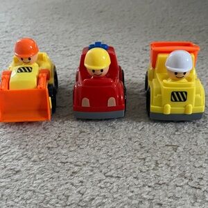 3 Pc Construction Vehicle Toy Set - bulldozing excavator firetruck dump truck